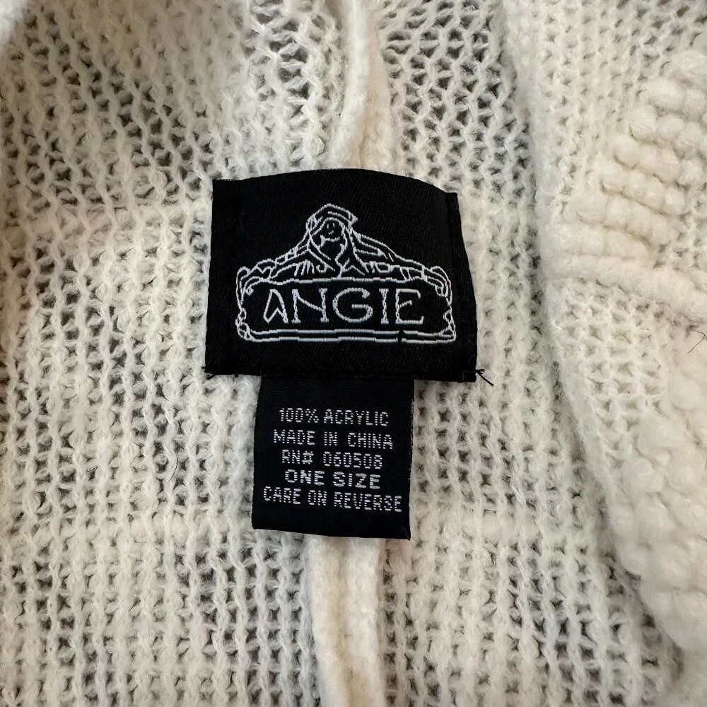 Angie Poncho Fringe Shawl Cardigan Sweater One Size OS Cream White - Picture 3 of 4